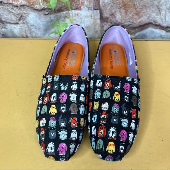 BOBS FROM SKECHERS Black Slip on Multicolor Dog Print Memory Foam Flats, 10 - Picture 5 of 14